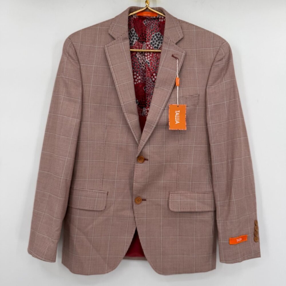 Tallia Men's Red White Check Sport Coat Blazer 36 S Linen Silk Wool NWT